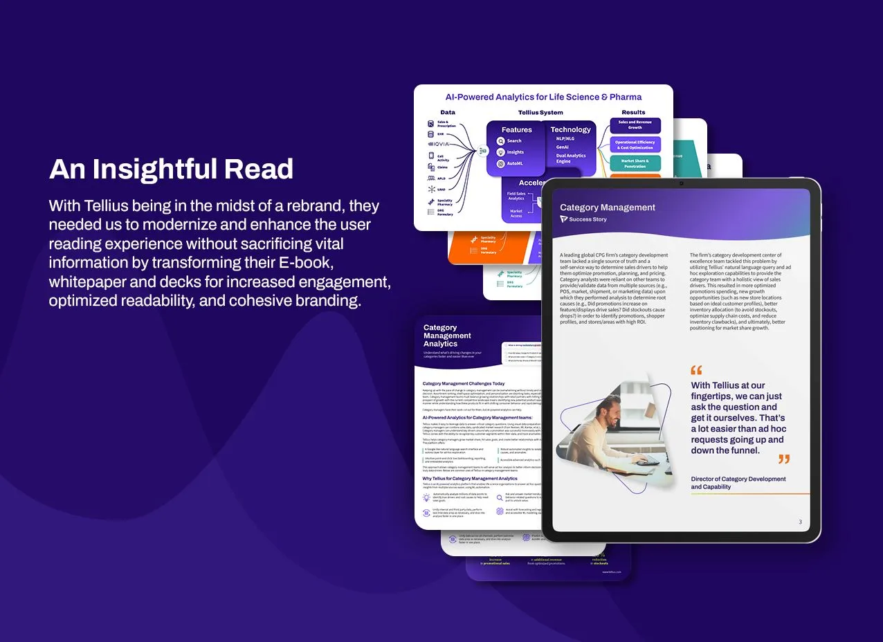 Tellius Account-Based Marketing by Designity and a full visual of completed marketing assets.