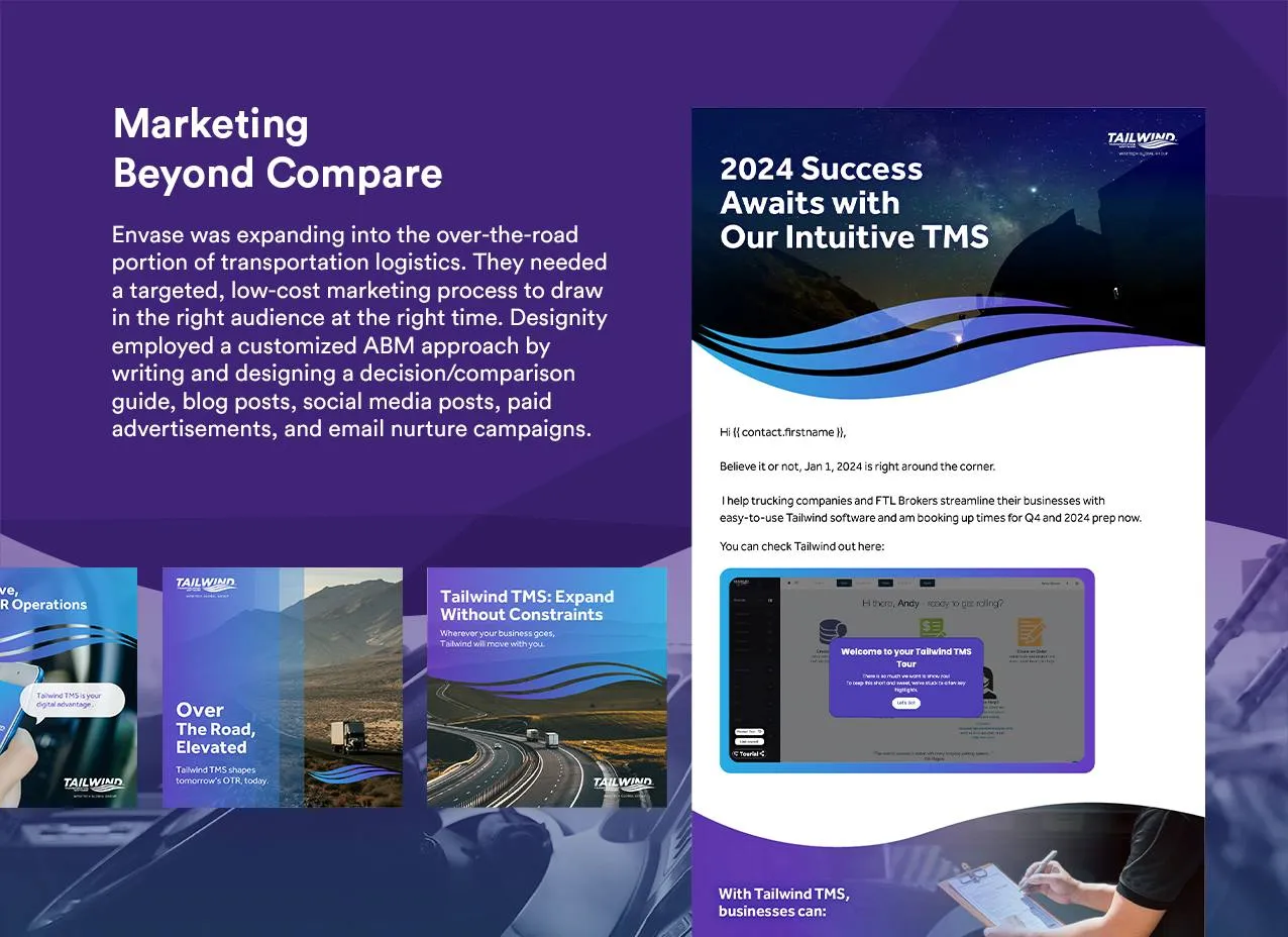Envase Account-Based Marketing by Designity with complete overview of designed email and social media.
