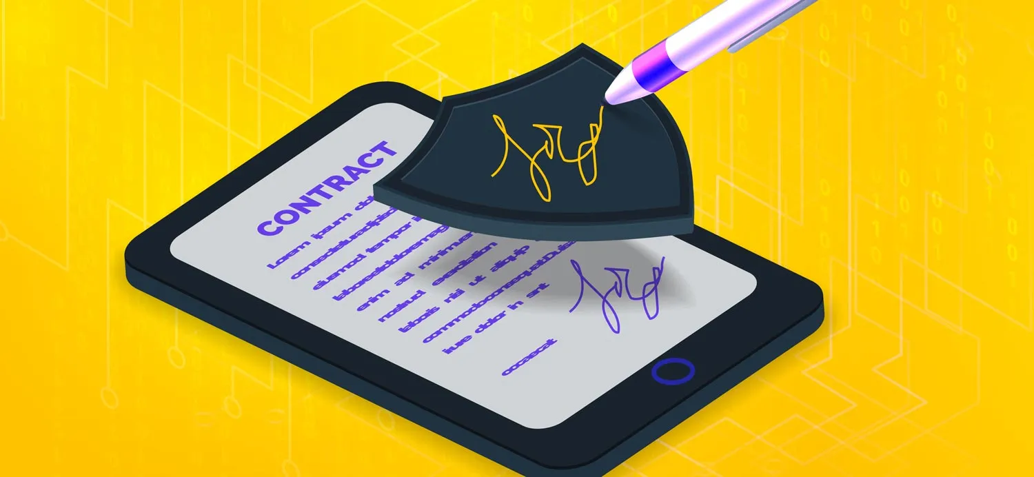 A stylus pen signing a smart contract.