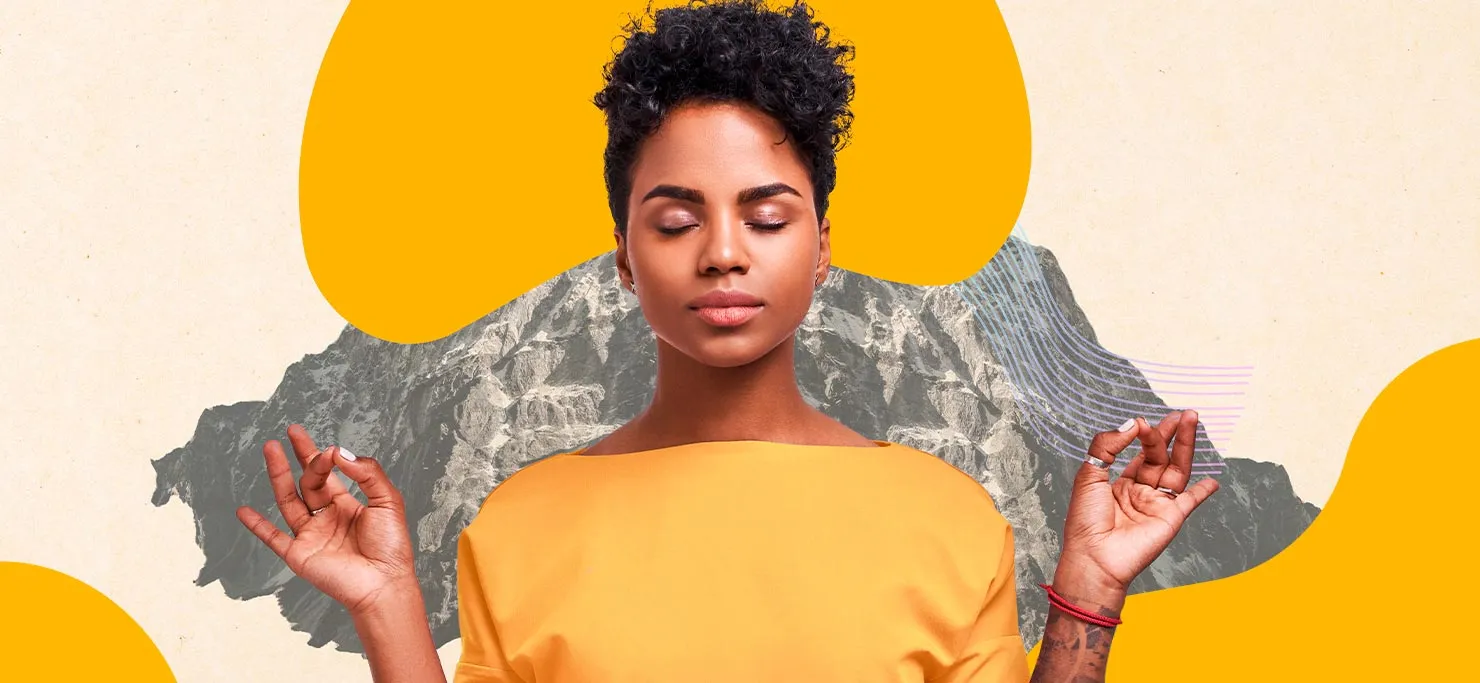 A woman meditating.