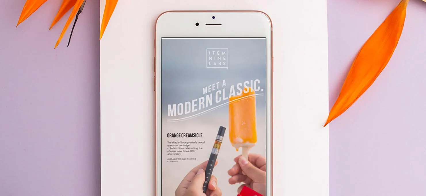 Mobile web design for Item 9 Labs, a Designity cannabis industry client.