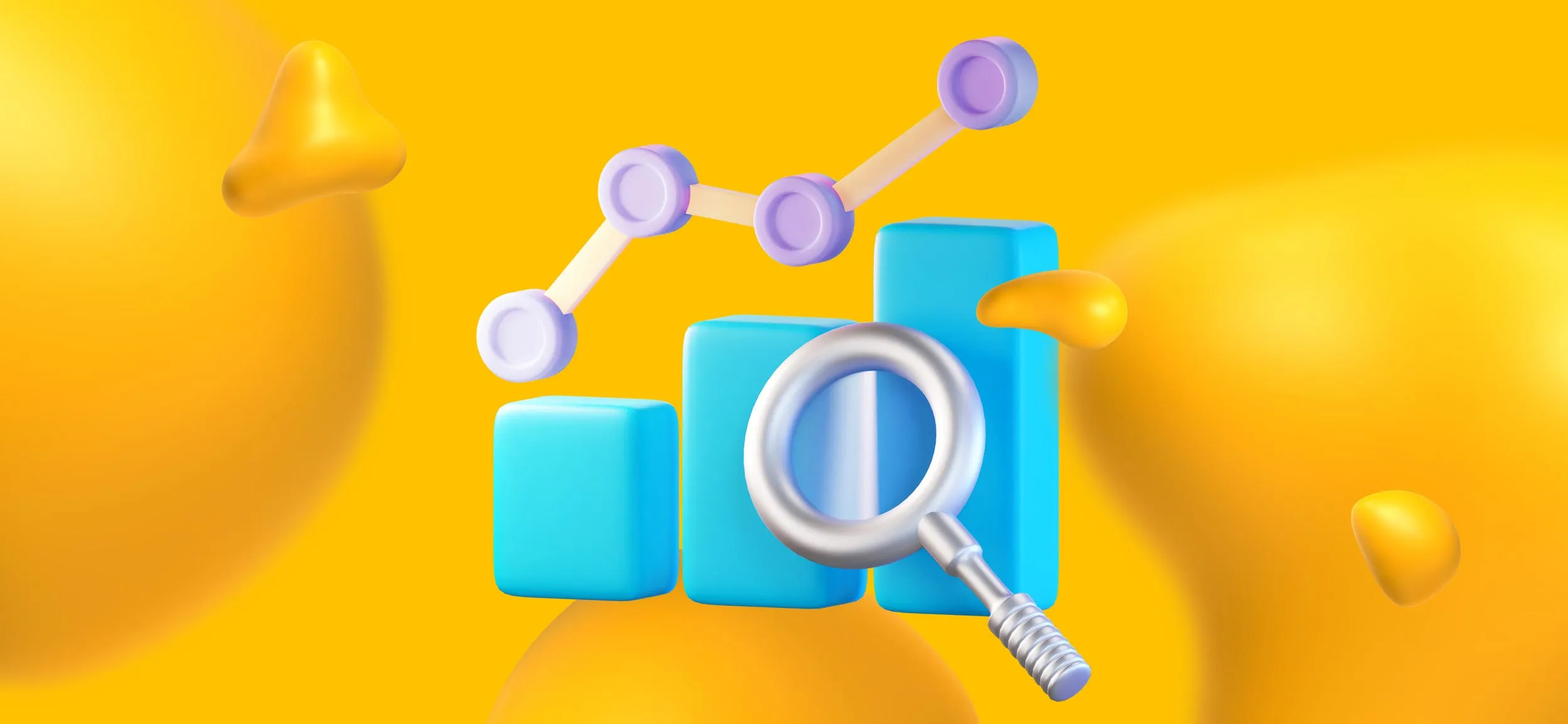 A floating graph line and magnifying glass, gathering data for a custom infographic.