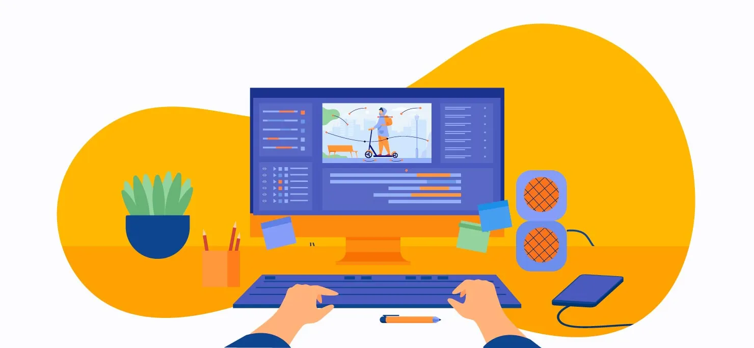 An illustration of a video editor's view of their editing software screen.