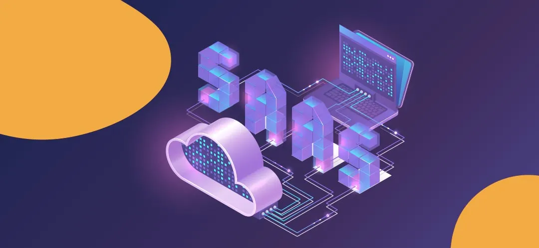 The word SAAS, against a purple circuit board background.