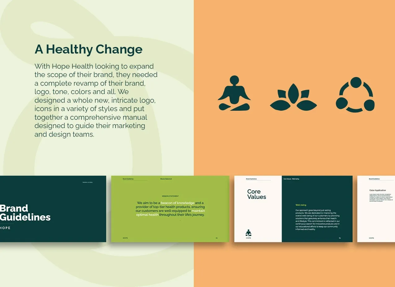 Hope Health Logo & Branding by Designity and an overview of the rebrand.