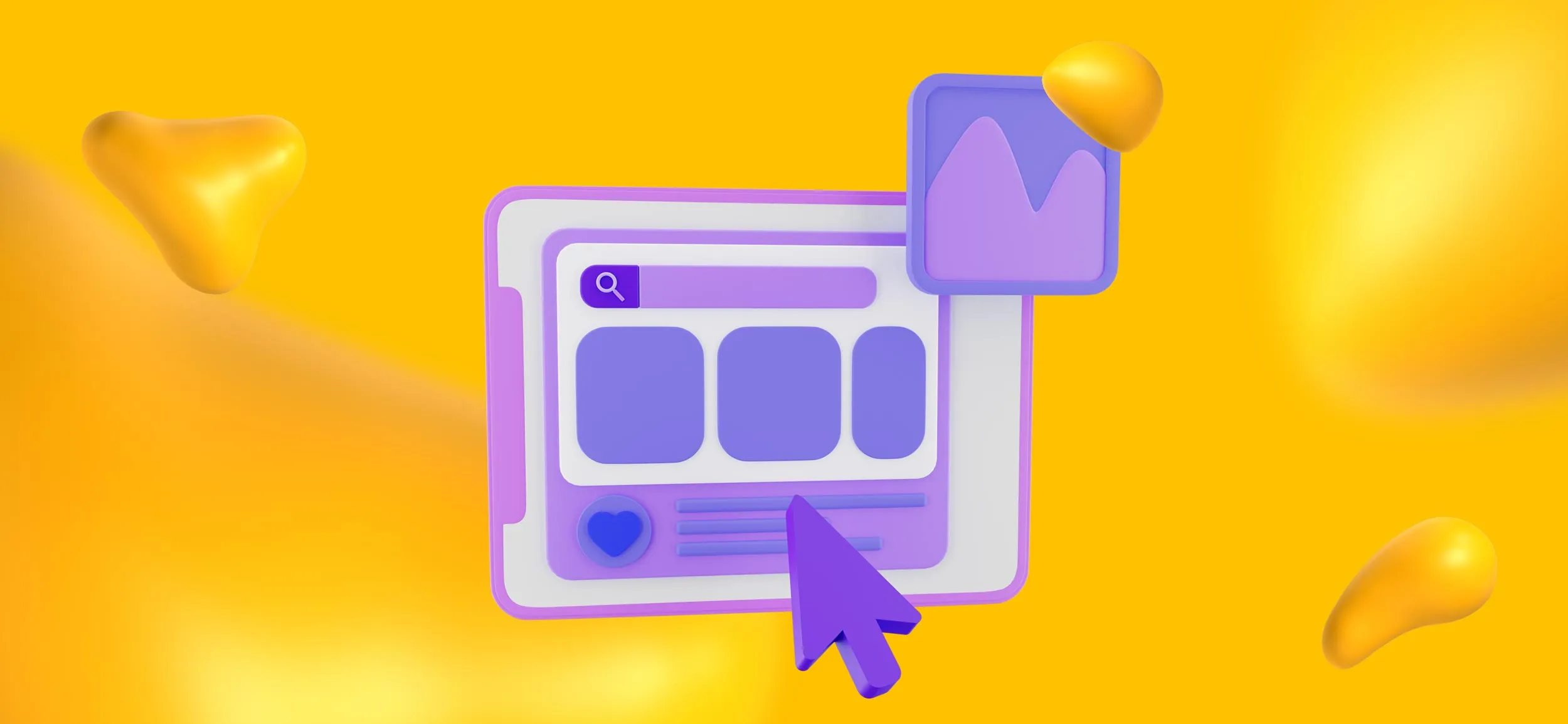 A computer screen showing a website, with web design icons around it.