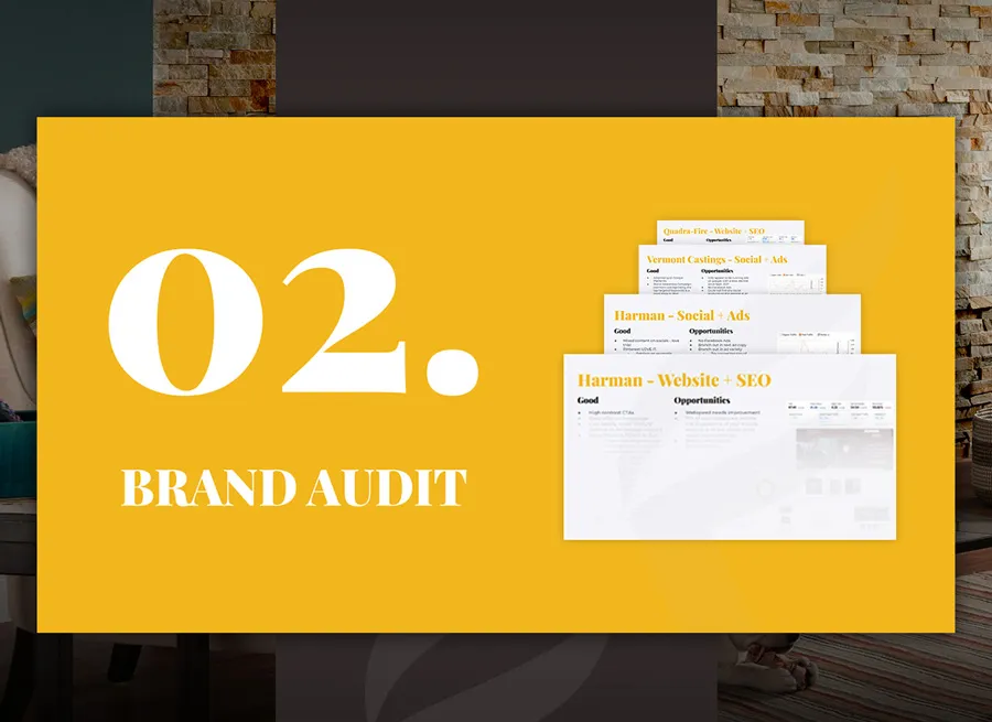 Slide from a marketing audit and strategy report prepared for Hearth & Home.