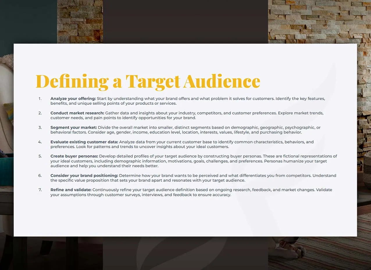 Slide from a marketing audit and strategy report prepared for Hearth & Home.