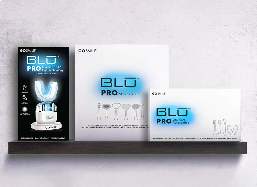 Packaging and label design created for GO SMILE, a dental company.