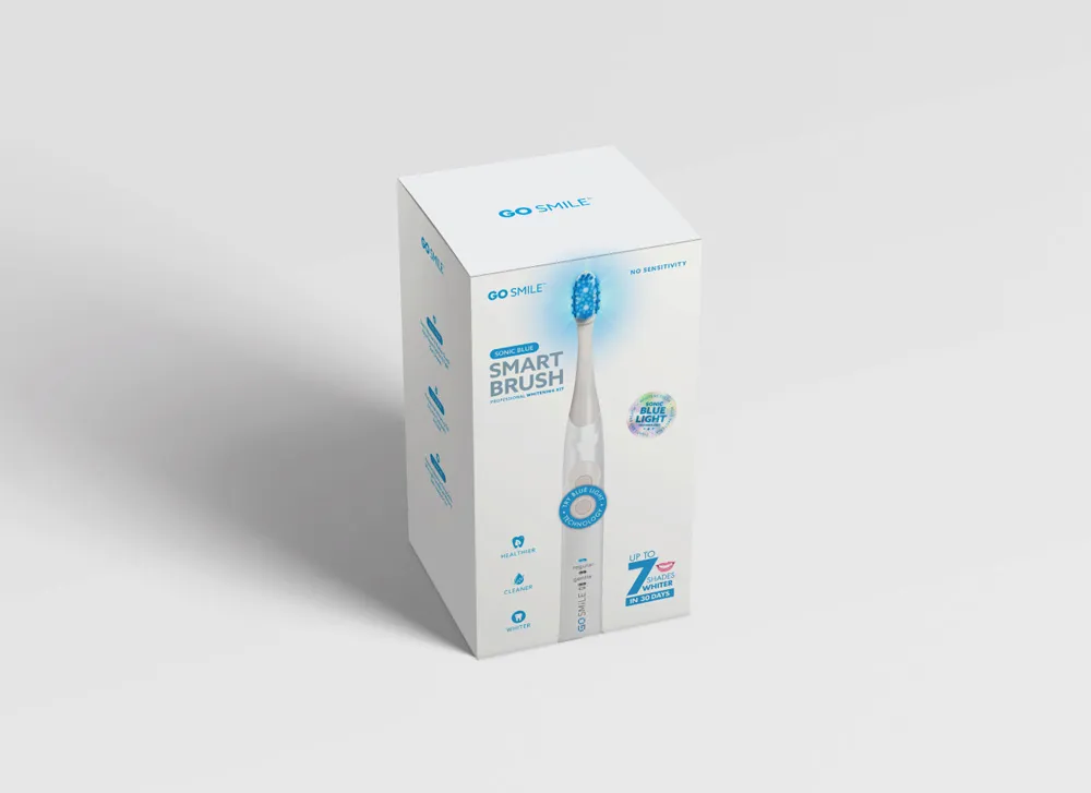 Packaging and label design created for GO SMILE, a dental company.