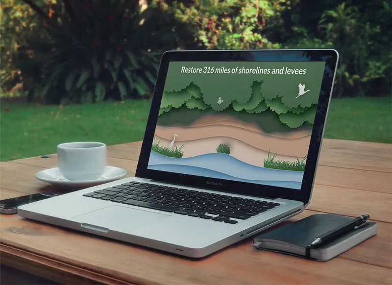 A laptop screen showing a still from a motion graphic video created for RES, a Designity client.