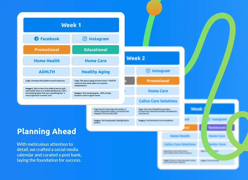 Social media posts and ads created for Calico Care, a healthcare brand.