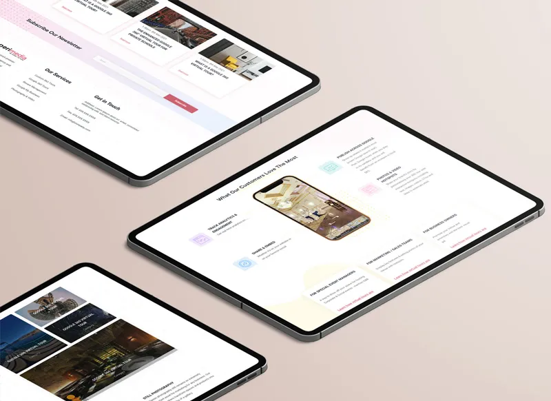 Aperi media's new website, as seen on a tablet.
