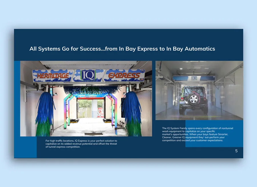 Presentation deck design created for D&S Car Wash Systems.