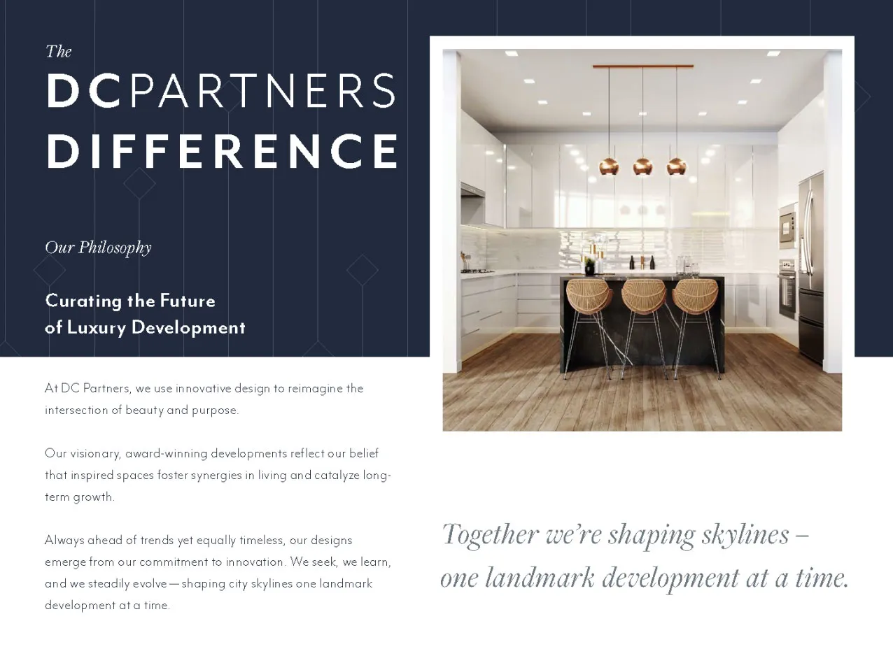 Booklet design for DC Parnters, a real estate company.