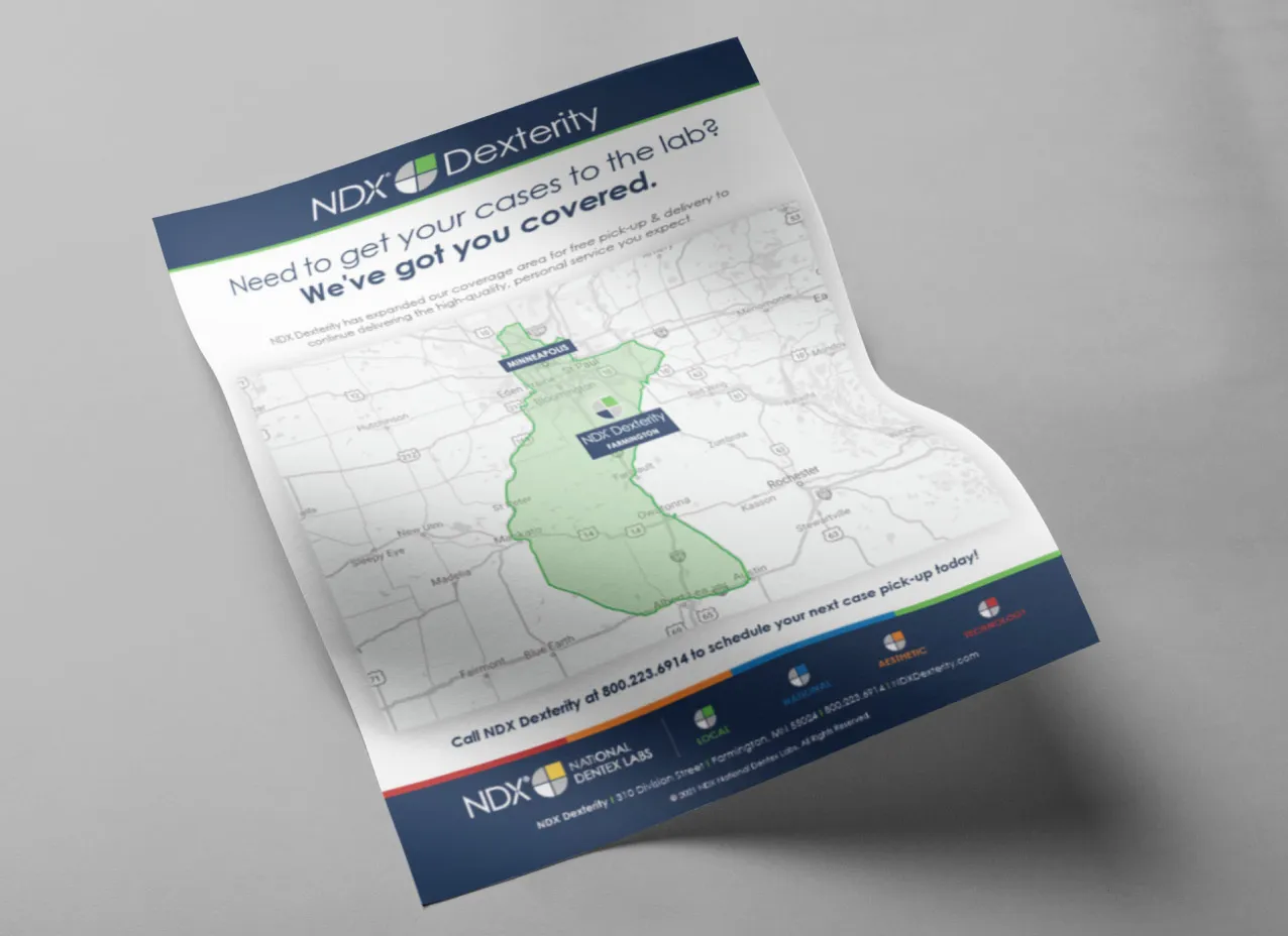 Mailer design for National Dentext Labs, a Designity client.