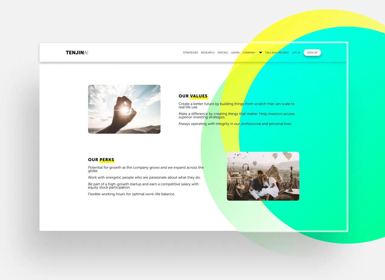 Copy and content writing project for Tenjin AI, a Designity client.