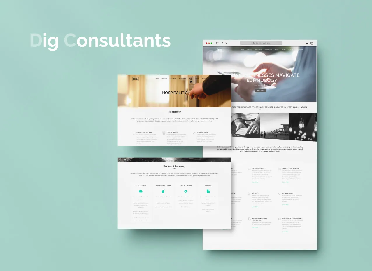 Mockup of web design created for DIG, a Designity client.