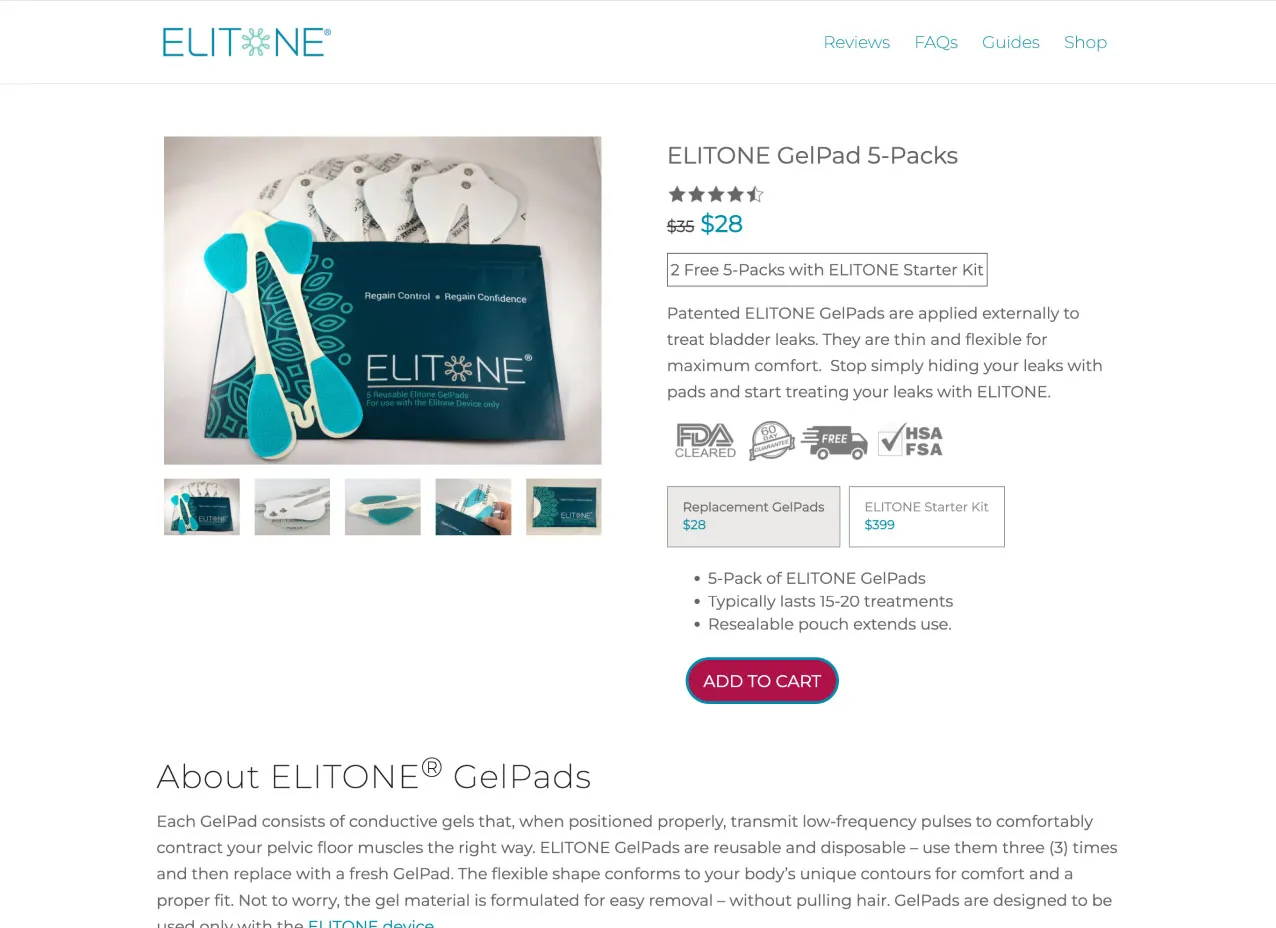 eCommerce web design created for Elitone, a Designity client.