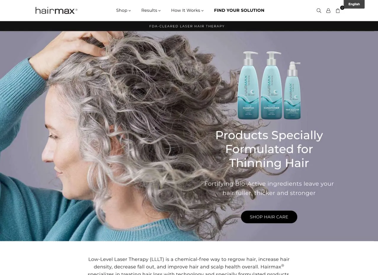 Web design project created for Hairmax, a Designity client.