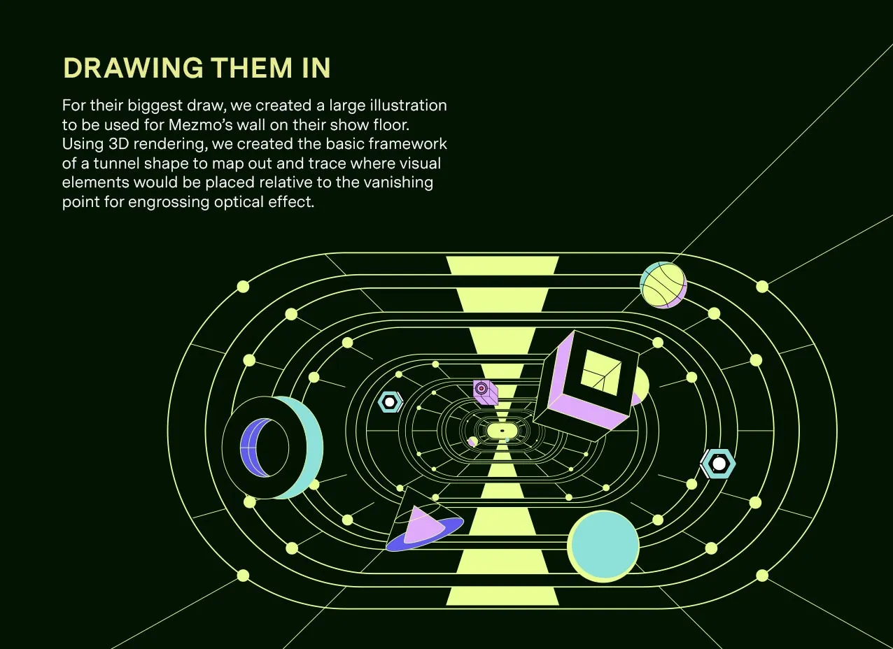 Geometric graphic design and custom illustrations for Mezmo.