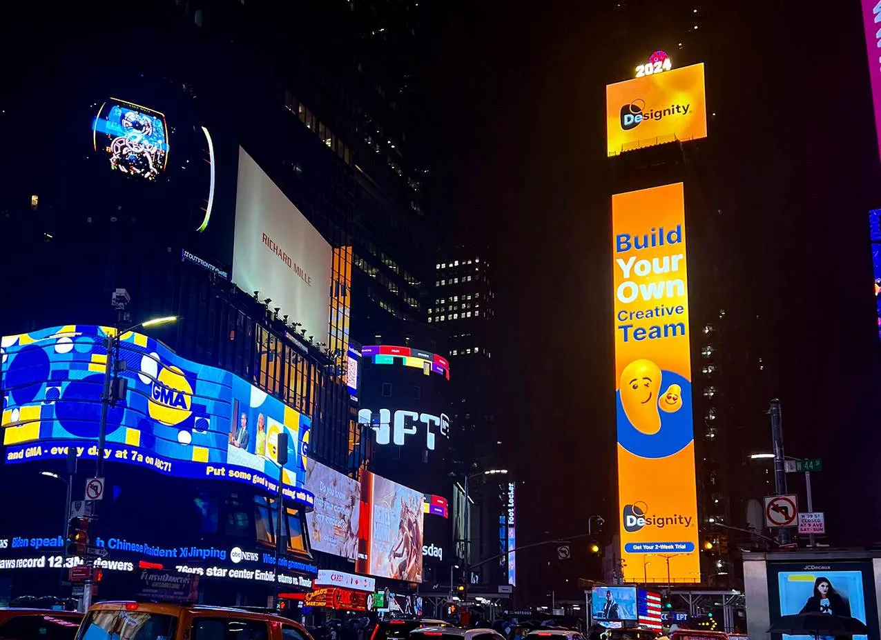 Designity Motion Graphic & Video by Designity and a view of our One Times Square sign.