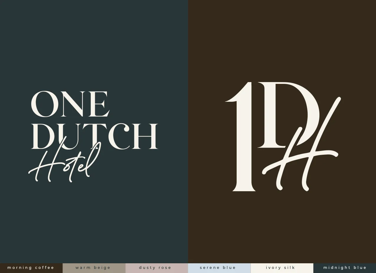 One Dutch Hotel Logo & Branding by Designity and a full look at the logos and color palette.