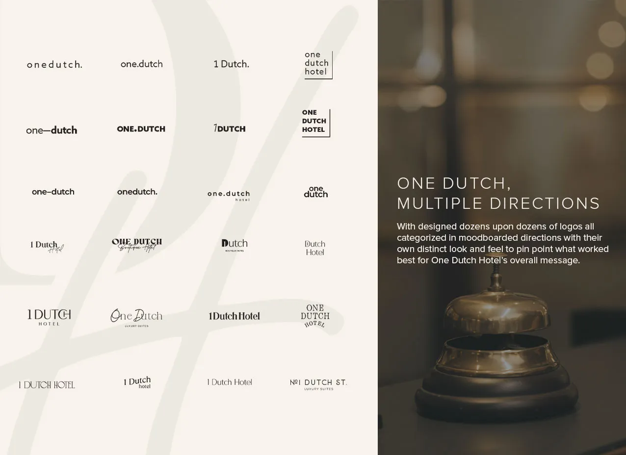 One Dutch Hotel Logo & Branding by Designity and our creative process of designing numerous logos.