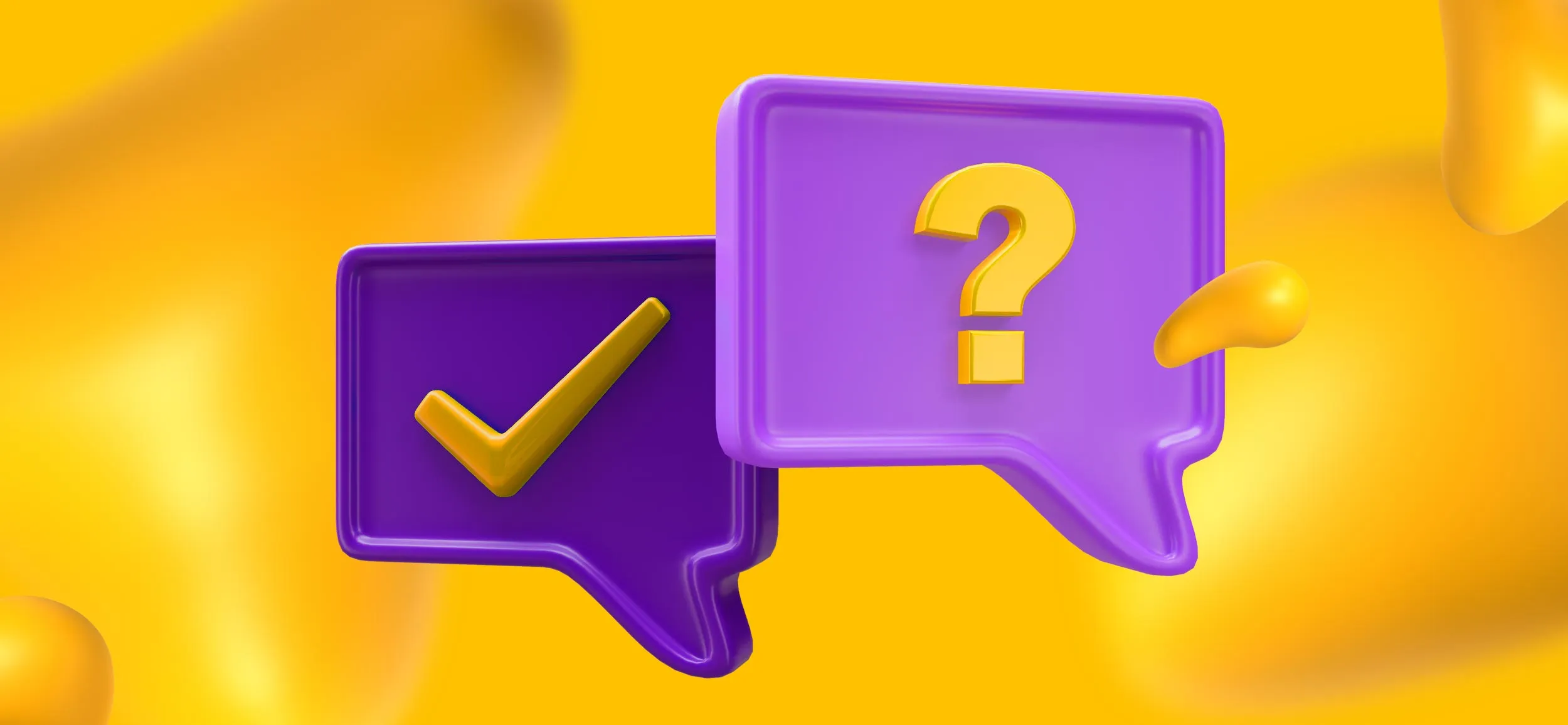 Two caption boxes, with a question mark and a checkmark.