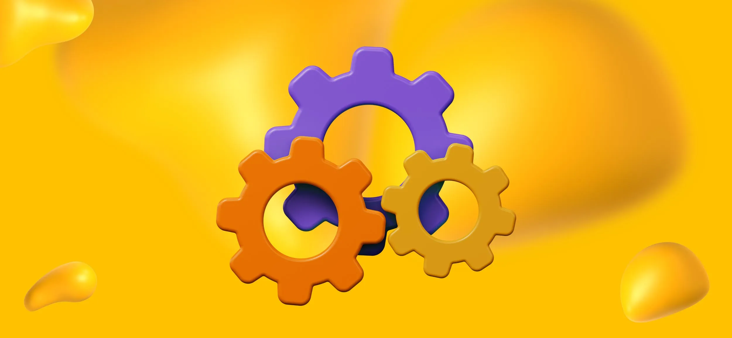 Three interlocking gear wheels, for accessibility and usability settings of Adobe XD and Figma.