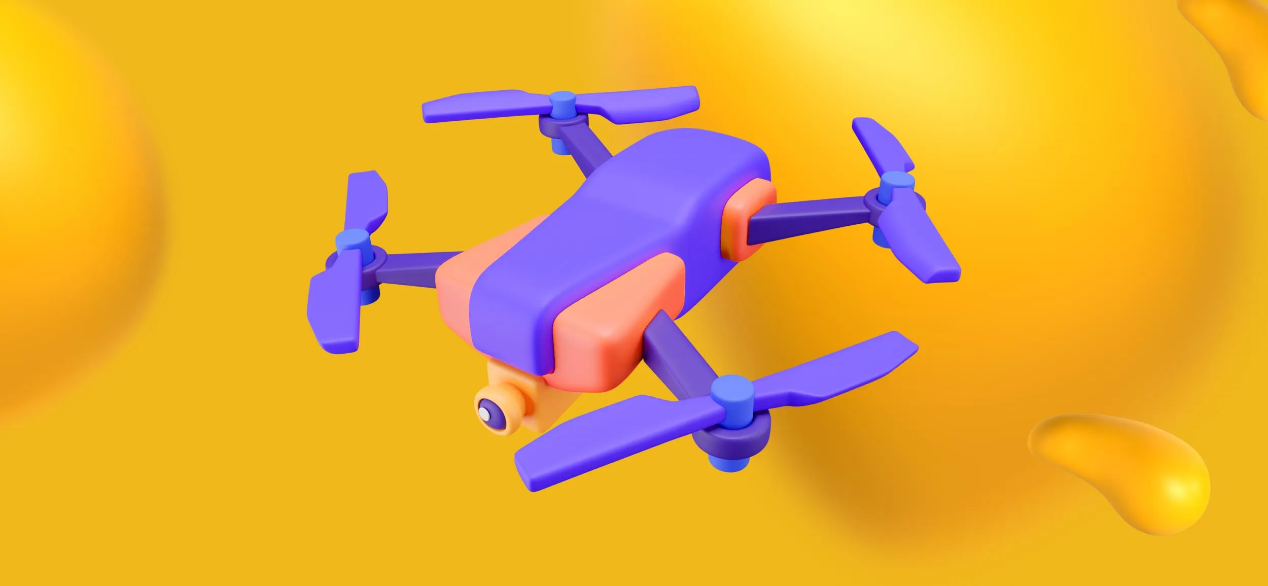 A purple and orange drone, for using drones for aerial footage, a construction marketing tip.