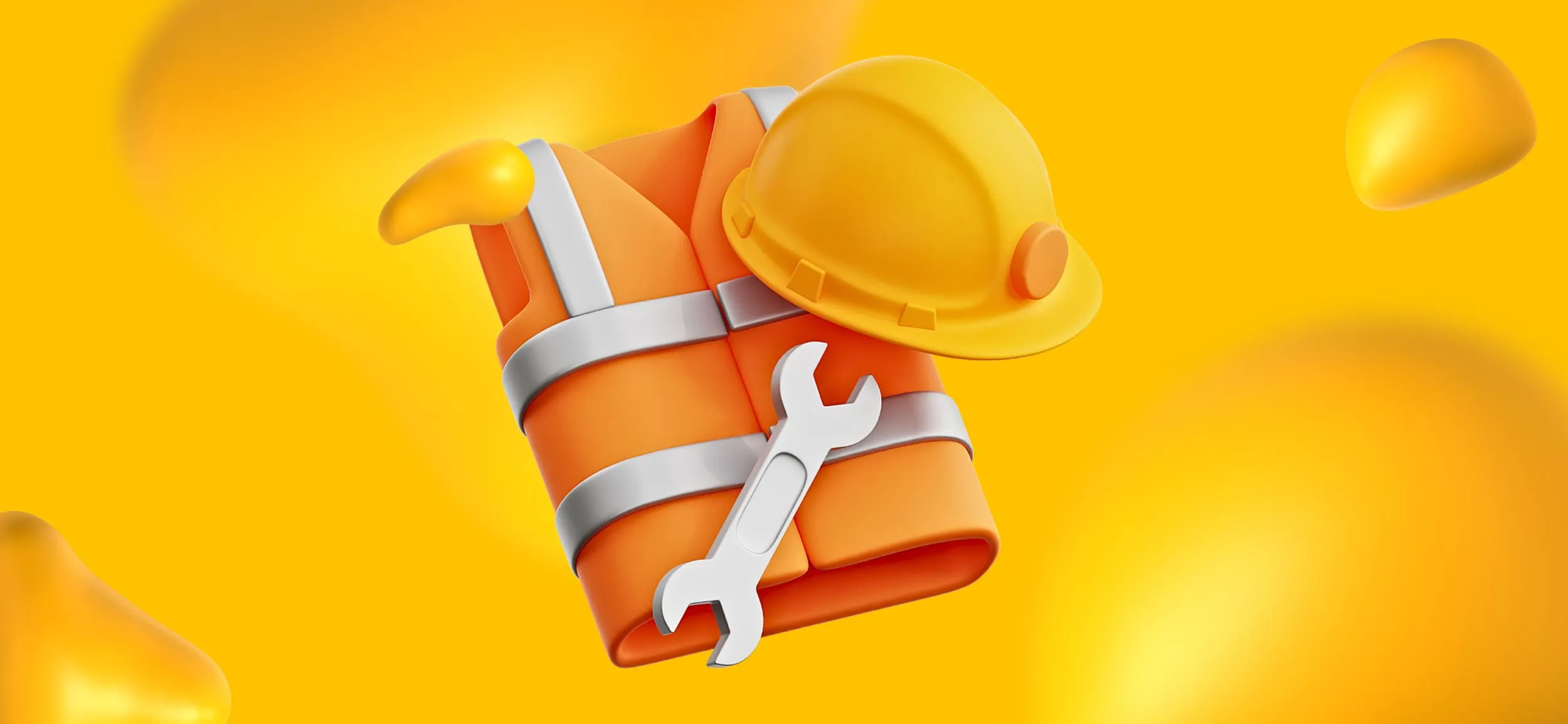 A construction safety vest, wrench, and hard hat, for using your job sites for brand promotion.