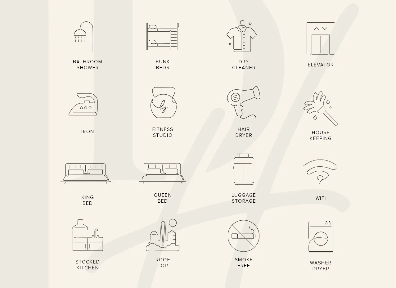 One Dutch Hotel Logo & Branding by Designity with full collection of designed icons.