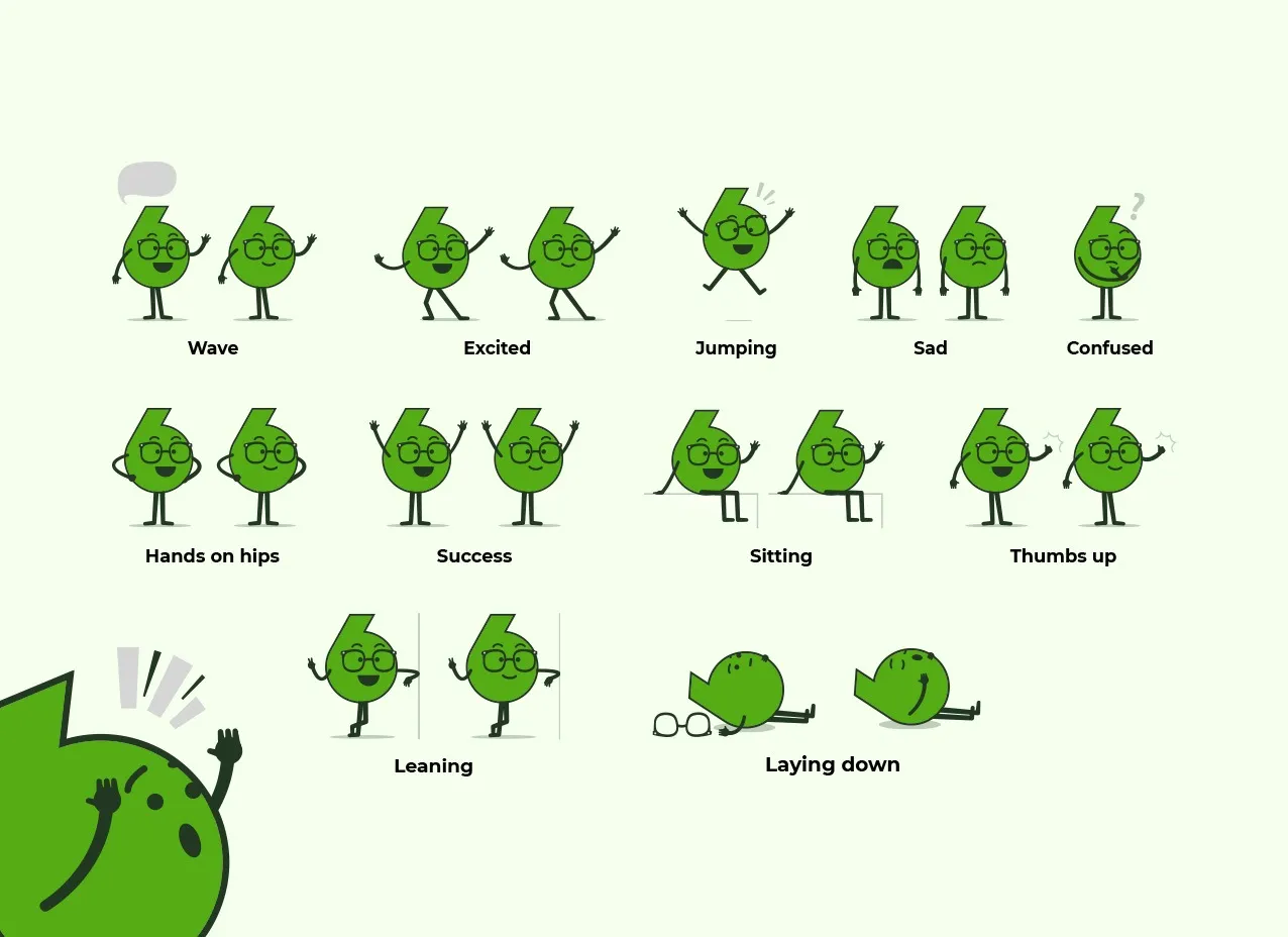 Blabber Logo & Branding by Designity with full view of mascot expressions. 