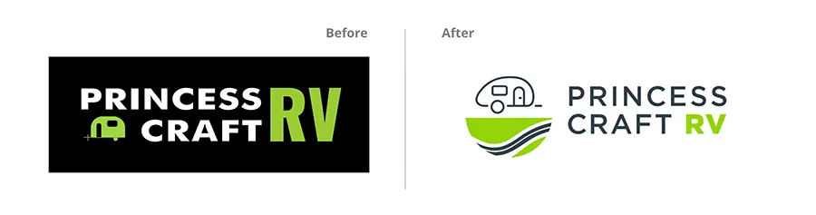 Before and after logo design for Princess Craft RV.