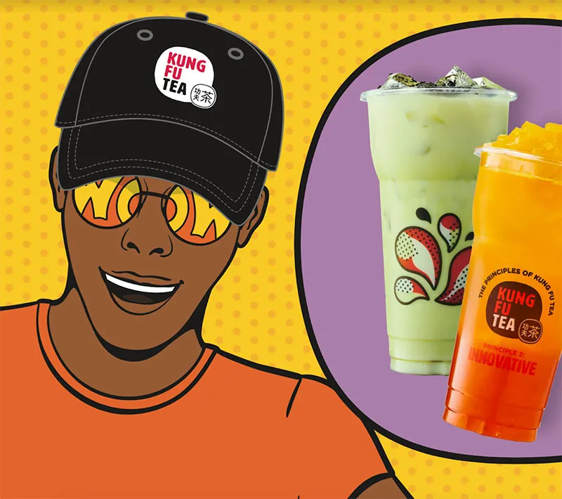 Kung Fu Tea branding stands out in this illustration.