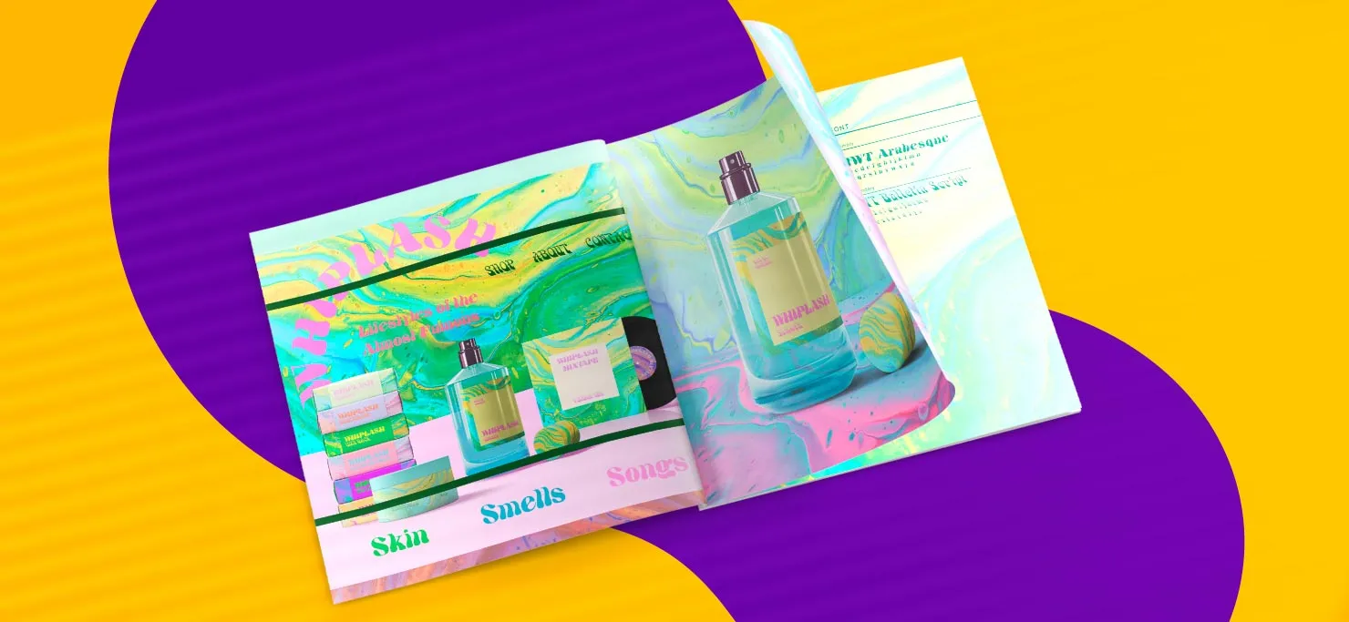 Brochure design for Whiplash, one of George Mott's Designity projects.