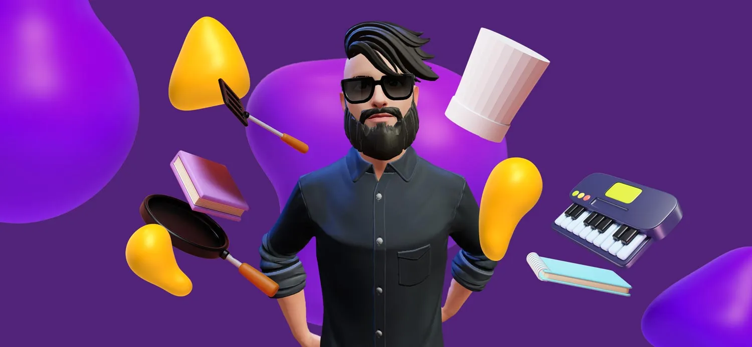 Creative director standing next to his creative interests.