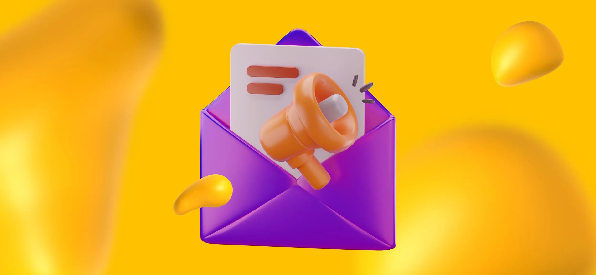 A megaphone popping out of an open envelope, for email marketing strategies for commercial real esate brands.