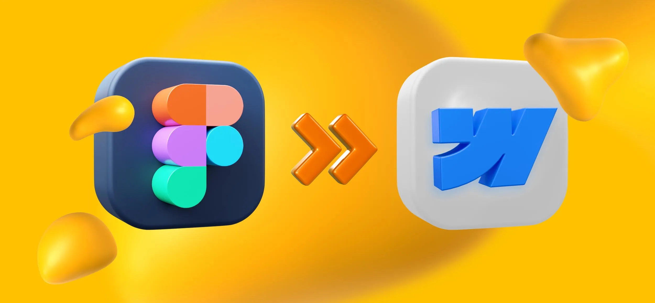 The Figma logo beside the Webflow logo, for the online course, Figma to Webflow.