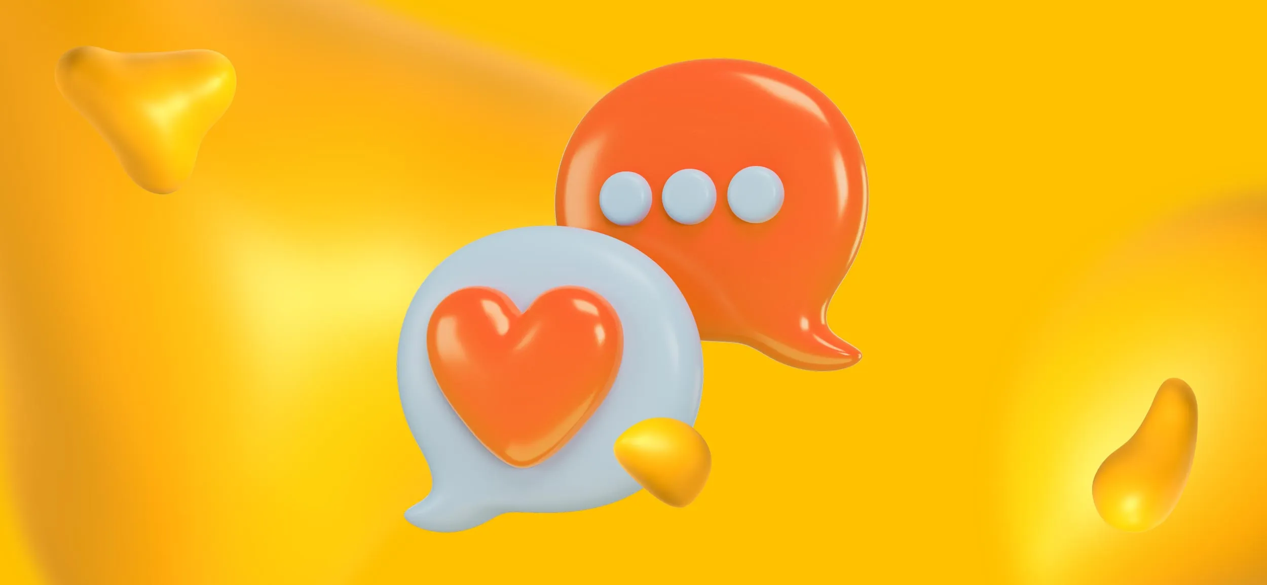 Two message bubbles, one with a heart and one with an ellipse, for social listening.