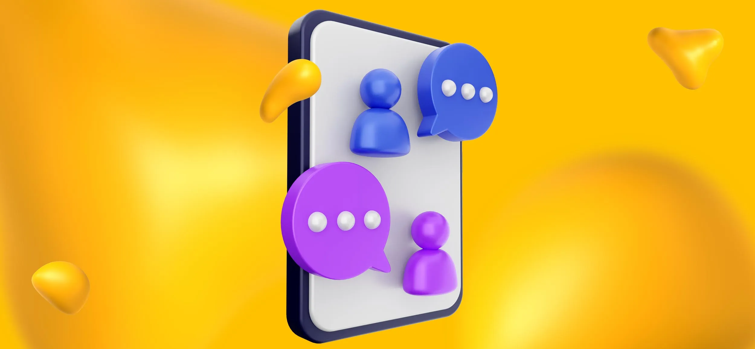 A smartphone with avatars and chat bubbles on its screen. Engage your audience for best results!