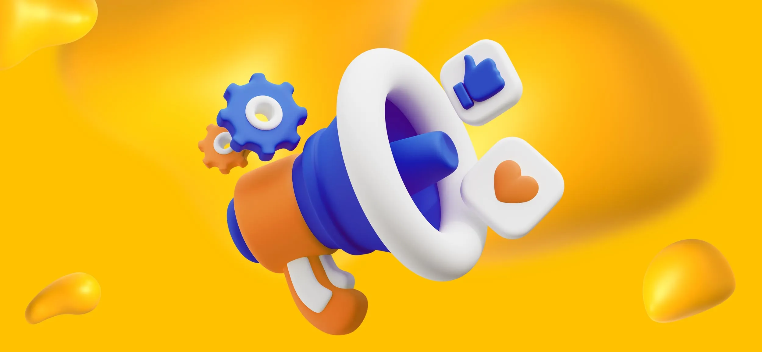 An orange and blue megaphone for using Designity to amplify your marketing reach!