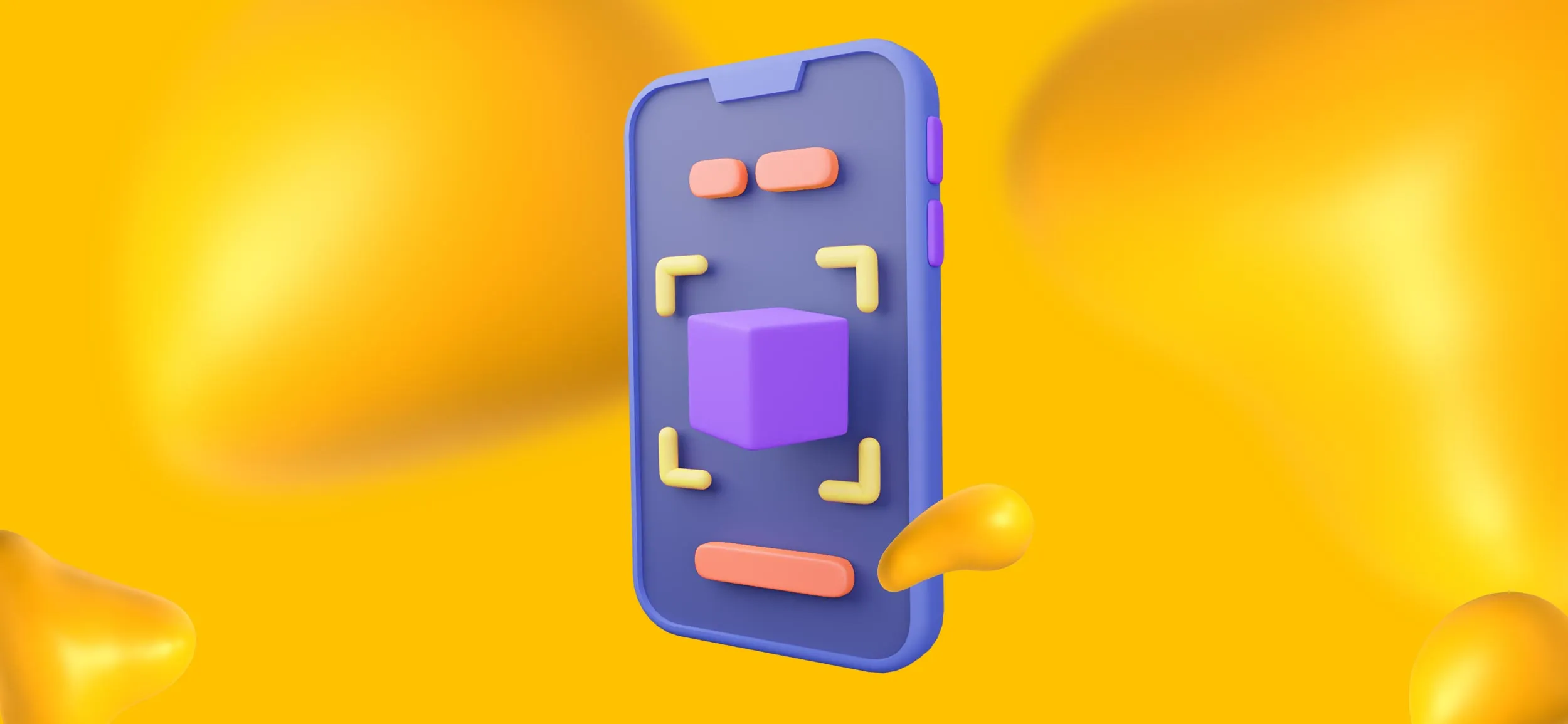 A smartphone showing a screen of a high-tech purple cube.