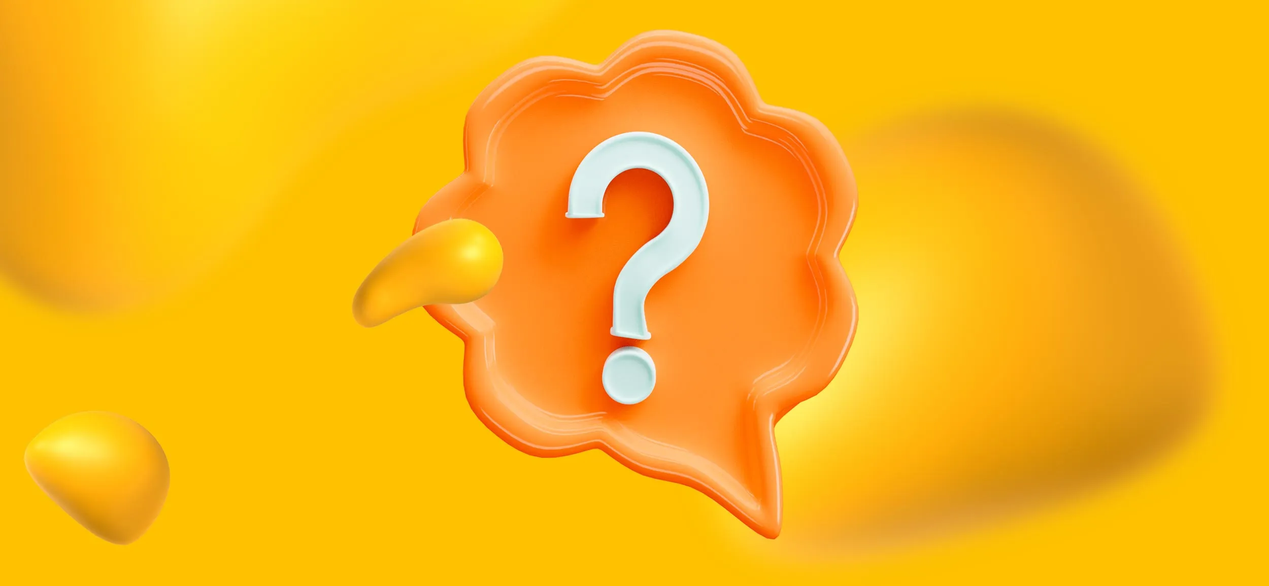 An orange caption bubble with a question mark in it.