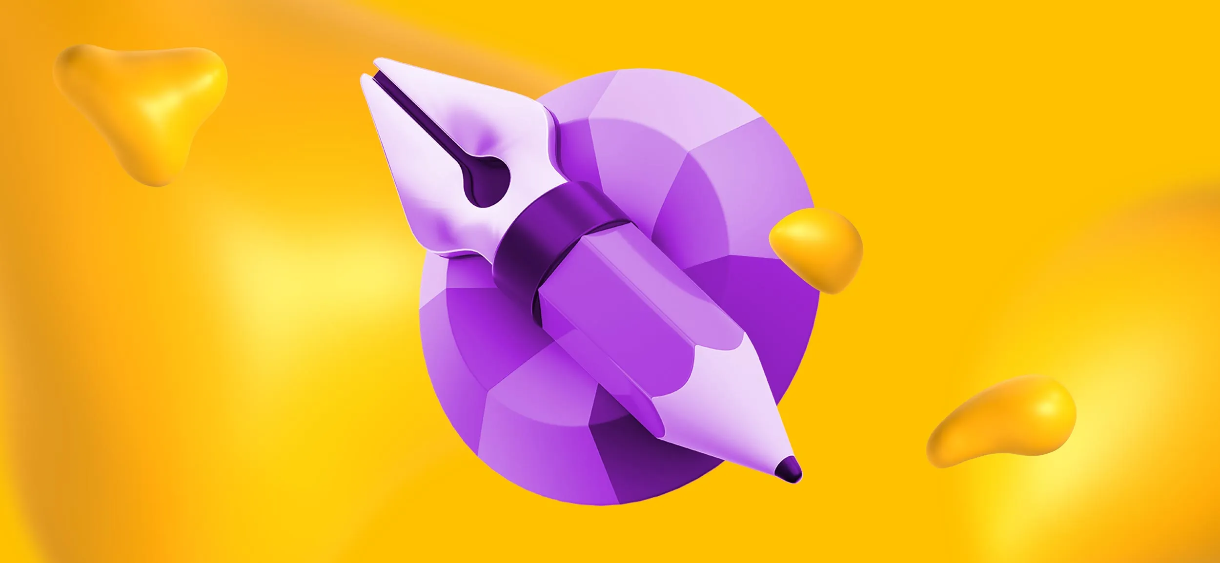 A purple half pen/half pencil tool against a circular background, for designing a memorable logo.