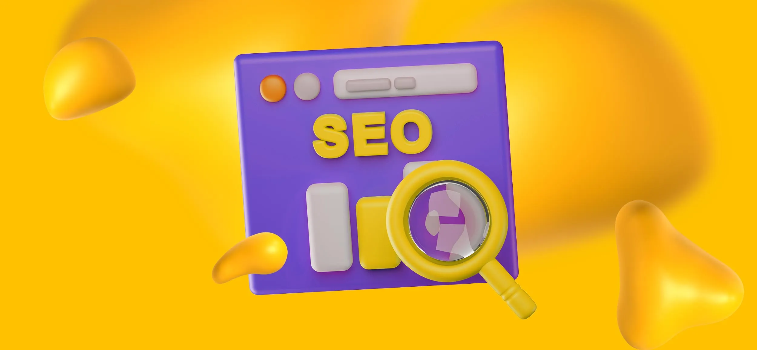 A screen reading SEO, with a magnifying glass.