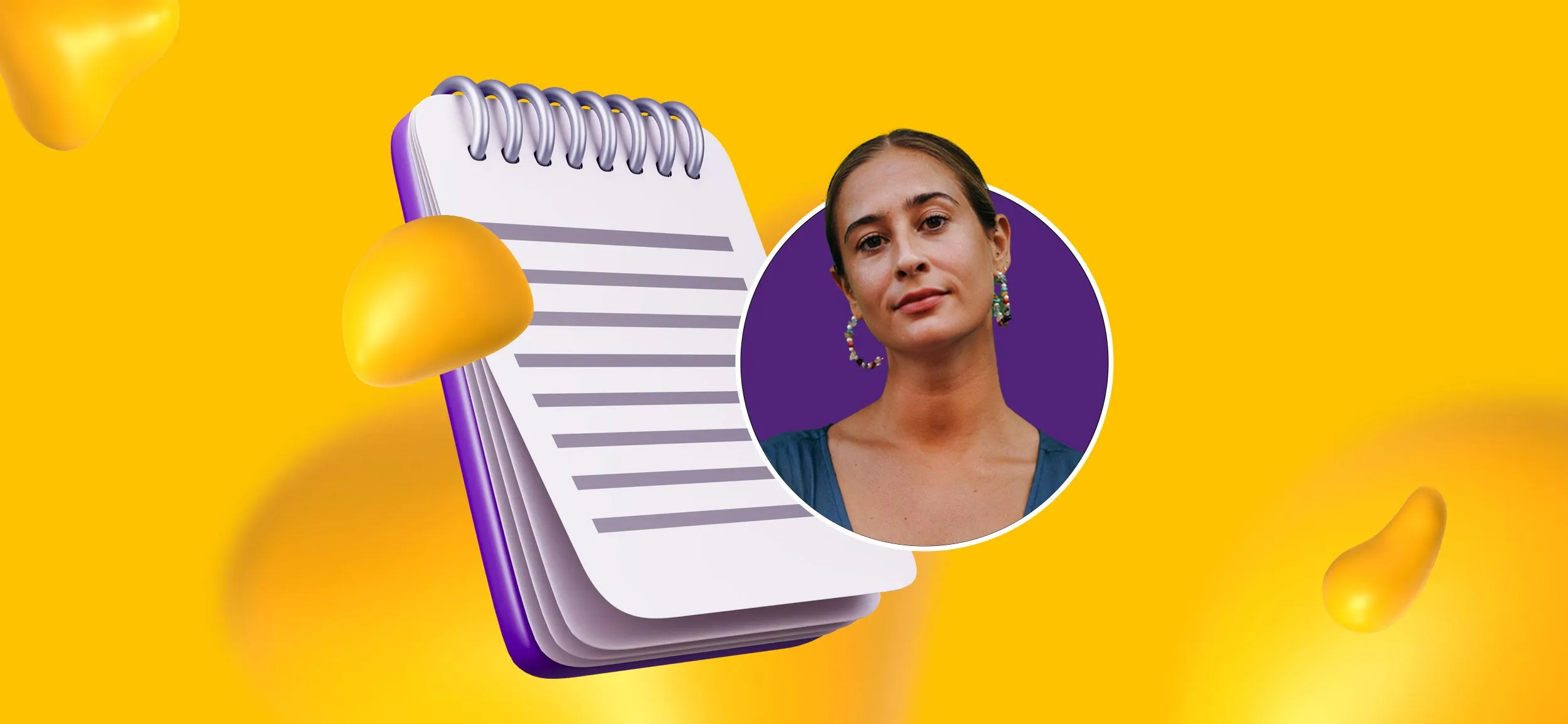 A headshot of Katherine and a copywriting logo of a notepad.