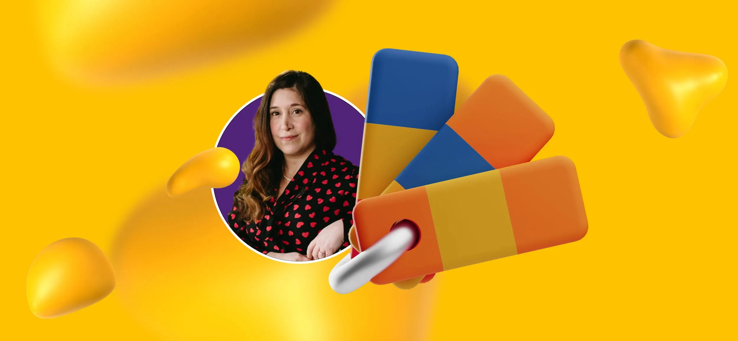 A headshot of Nicolle and a graphic design logo featuring color palette samples.