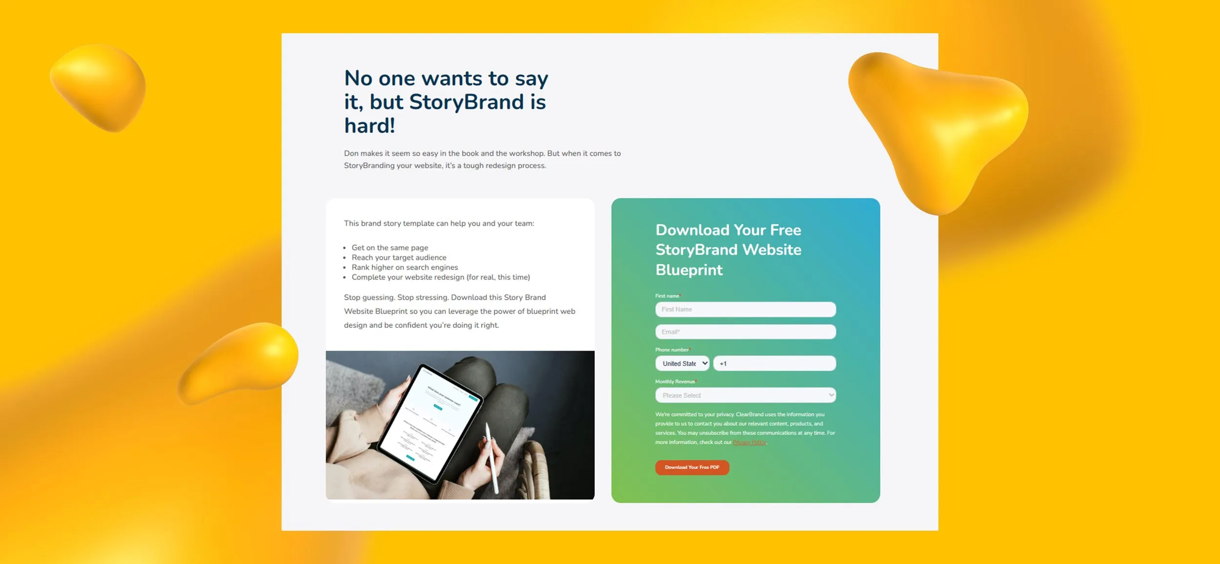 Lead generation page from ClearBrand.